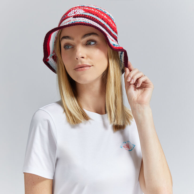 LIMITED EDITION OFFSET STRIPE CROCHET MOTHER GOLFER BUCKET HAT image number 6