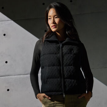 CABLE KNIT WOOL BLEND DOWN PUFFER VEST