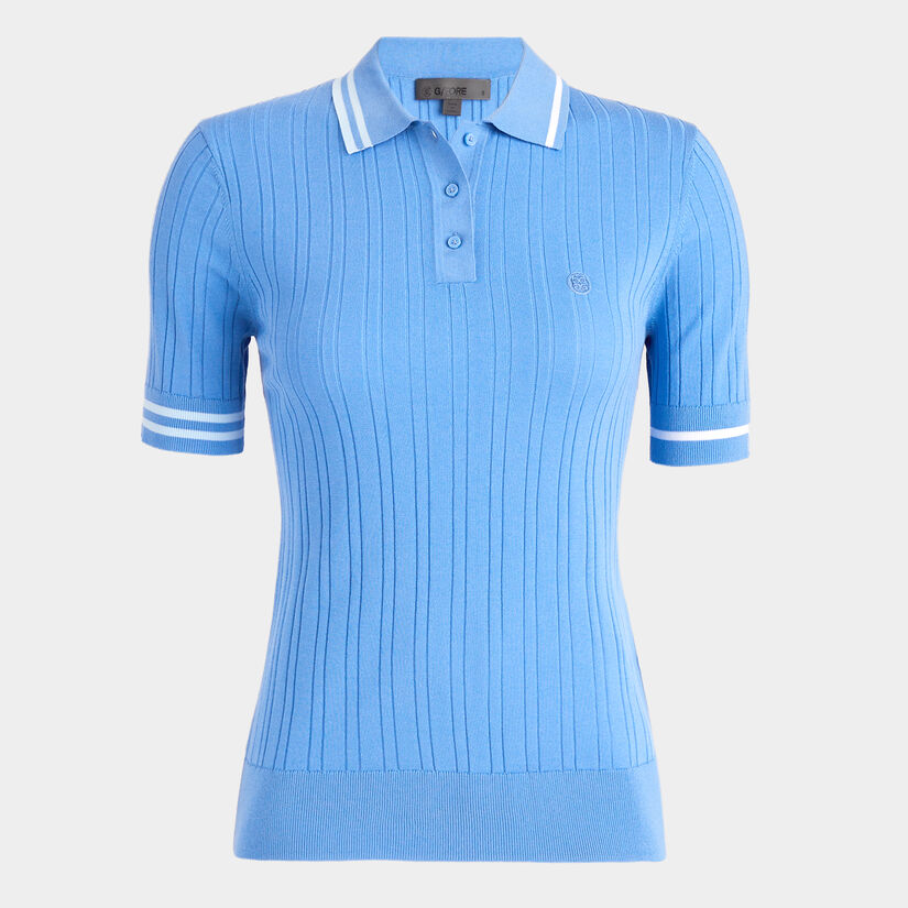 CONTRAST STRIPE COTTON BLEND RIBBED KNIT POLO image number 2