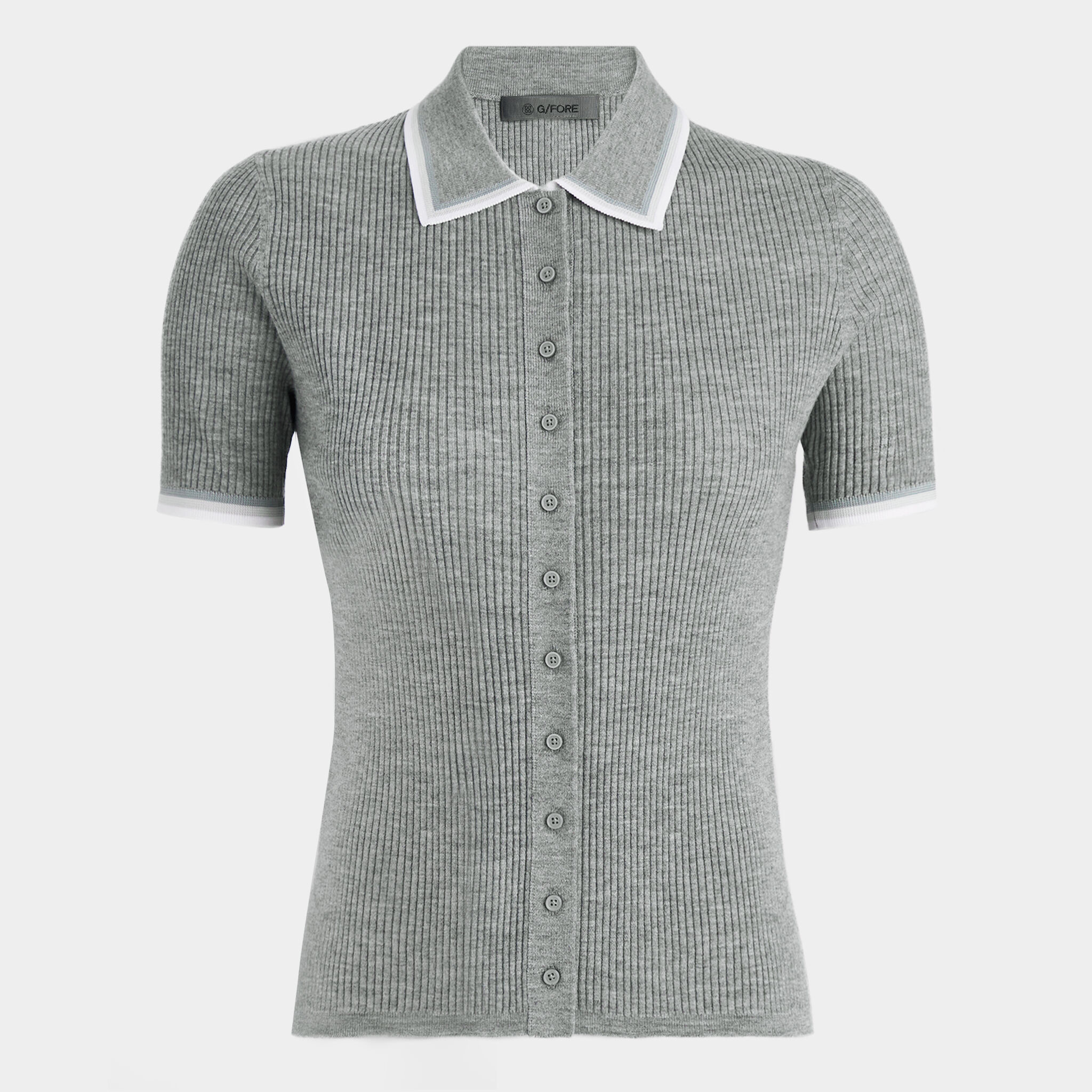 RIBBED MÉLANGE WOOL BLEND BUTTON DOWN SWEATER POLO | WOMEN'S POLO 