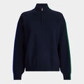 MERINO WOOL CONTRAST STRIPE QUARTER ZIP SWEATER image number 1