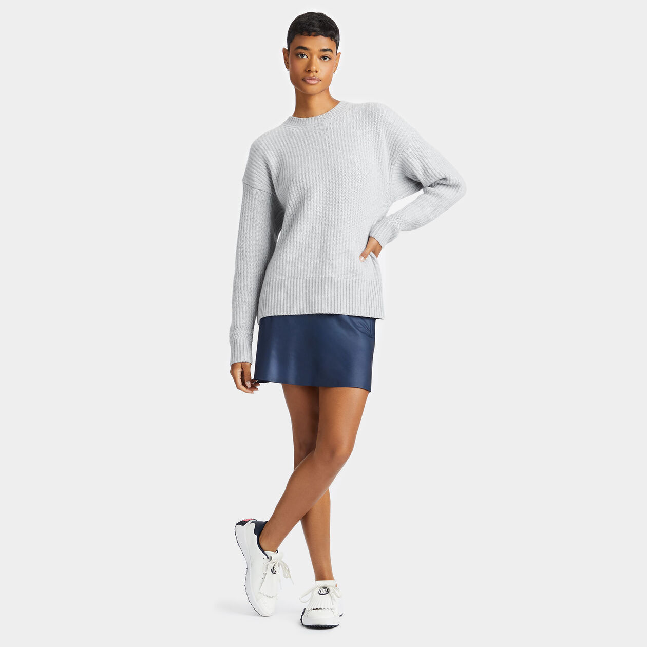 CASHMERE SIDE ZIP RIBBED CREWNECK SWEATER | WOMEN'S 