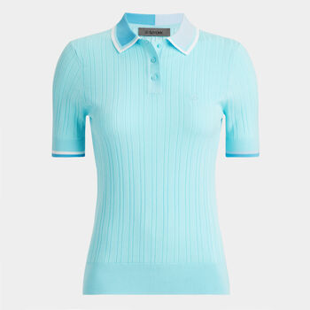 COTTON BLEND RIBBED SHORT SLEEVE SWEATER POLO