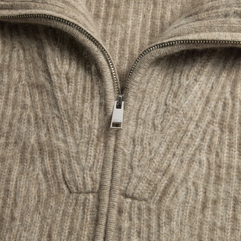 FUNNEL NECK BRUSHED CASHMERE FULL ZIP SWEATER image number 5