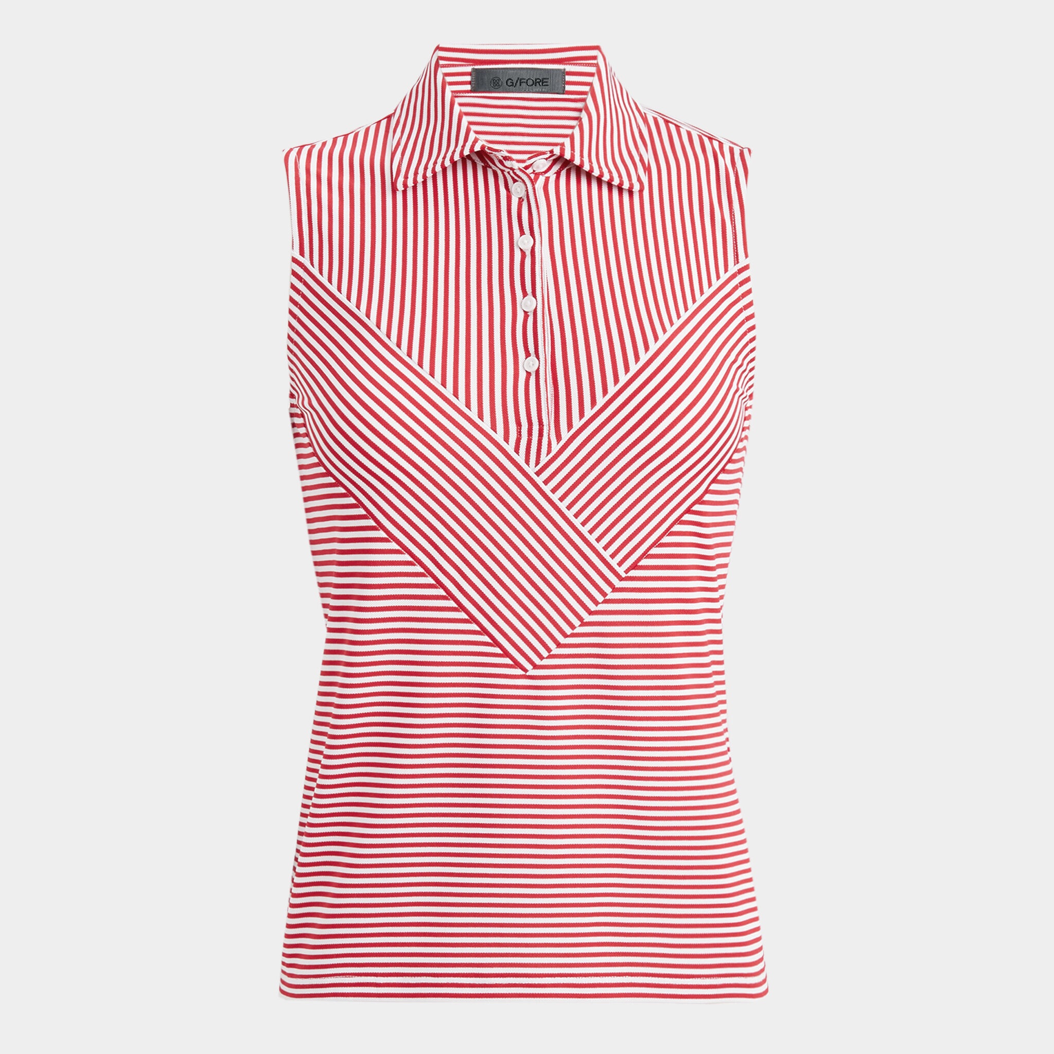 CHEVRON FEEDER STRIPE TECH PIQUÉ SLEEVELESS POLO | WOMEN'S POLO