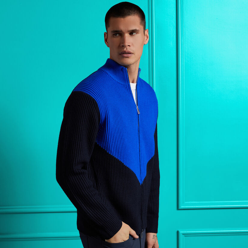 COLOURBLOCK MERINO WOOL FULL ZIP SWEATER JACKET image number 2