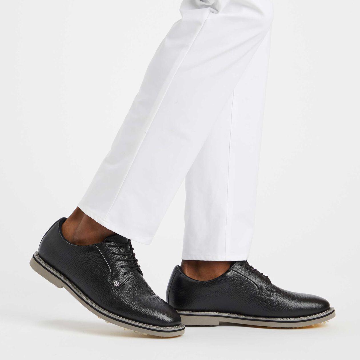 Handmade men's golf shoes in black white red full grain leather
