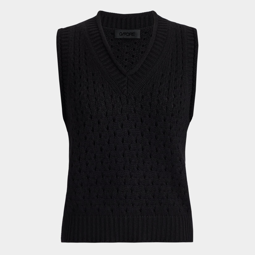 POINTELLE STITCH WOOL CASHMERE V NECK VEST image number 2