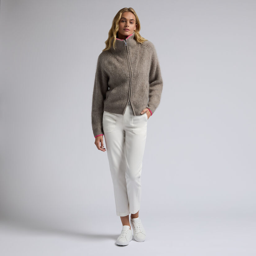 FUNNEL NECK BRUSHED CASHMERE FULL ZIP SWEATER image number 3