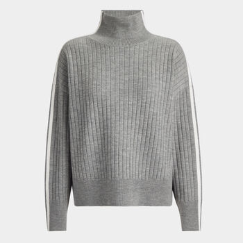 RIBBED MERINO WOOL BLEND FUNNEL NECK SWEATER