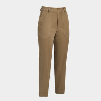 COTTON TWILL HIGH RISE STRAIGHT TAPERED LEG TROUSER