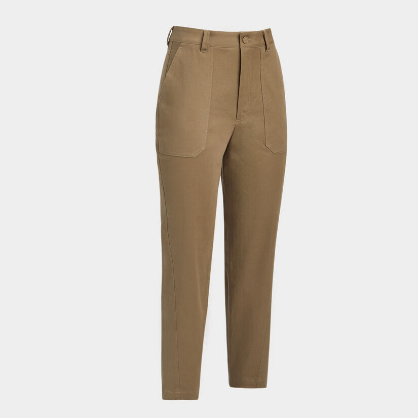 COTTON TWILL HIGH RISE STRAIGHT TAPERED LEG TROUSER image number 1