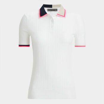 COTTON BLEND RIBBED SHORT SLEEVE SWEATER POLO