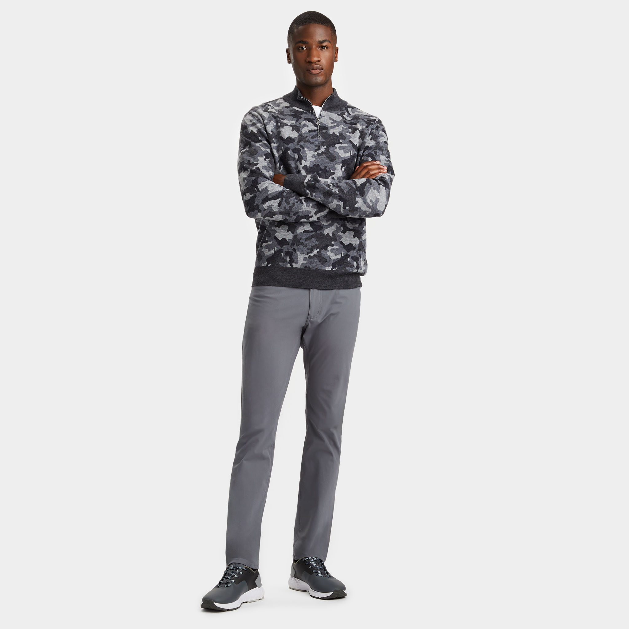 BLOCK CAMO JACQUARD LONG SLEEVE KNIT PULLOVER(S Black): Y's｜THE